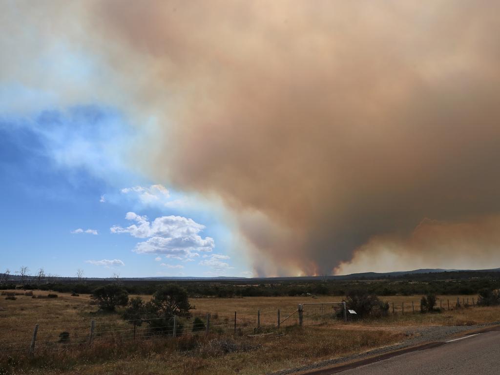 The smoke cloud from the fire at Miena seen from St. Patricks Plains Picture: LUKE BOWDEN