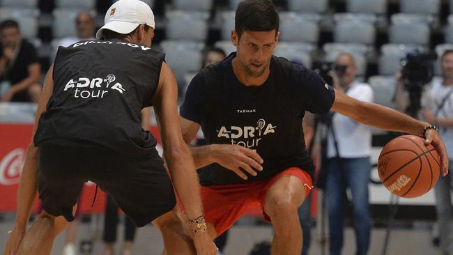 Novak Djokovic plays basketball with Bulgarian tennis player Grigor Dimitrov, in Zadar, Croatia. Both men have tested positive to COVID-19 Picture: AP