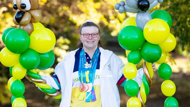 Georgia Nugent came back to Australia and celebrated her 18th birthday after winning three bronze medals in the 2023 Berlin Special Olympics. Picture: Tracey Devereaux