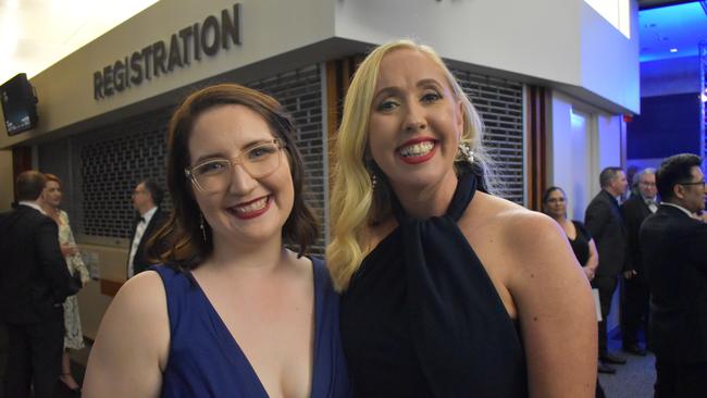 Strategic Mining Communication representative Sarah-Joy Pierce and Bowen Basin Mining Club representative Jodie Currie at the 2020 Queensland Mining Awards at the MECC, Mackay, on Wednesday September 23. Picture: Zizi Averill