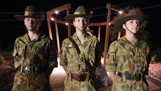 Anzac Day Alice Springs 2021: Australian Army Cadets Kelsie O'Toole, 16, Nikita Badenoch, 17, Vanessa Morick, 15