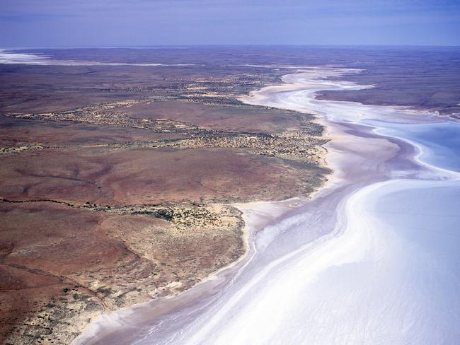 aerial view of Lake Torrens a salt lake in South Australia