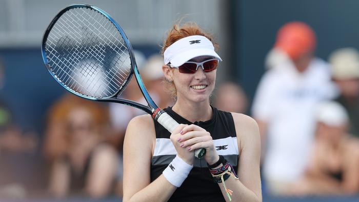 NEW YORK, NEW YORK - AUGUST 26: Maya Joint of Australia celebrates after defeating Laura Siegemund of Germany in their Women's Singles First Round match on Day One of the 2024 US Open at the USTA Billie Jean King National Tennis Center on August 26, 2024 in the Flushing neighborhood of the Queens borough of New York City. (Photo by Jamie Squire/Getty Images)