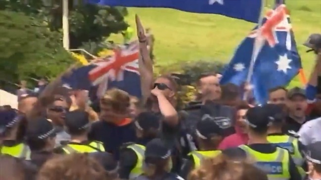 Far-Right extremists gesture with the Nazi salute (ABC)