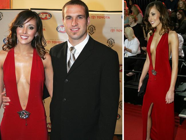 MELBOURNE, AUSTRALIA - SEPTEMBER 20: Rebecca Twigley and Chris Judd of the West Coast Eagles arrive for the Brownlow Medal Dinner at the Crown Casino, on September 20, 2004 in Melbourne, Australia. (Photo by Sean Garnsworthy/Getty Images)