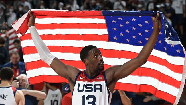 USA's Edrice Adebayo celebrates.