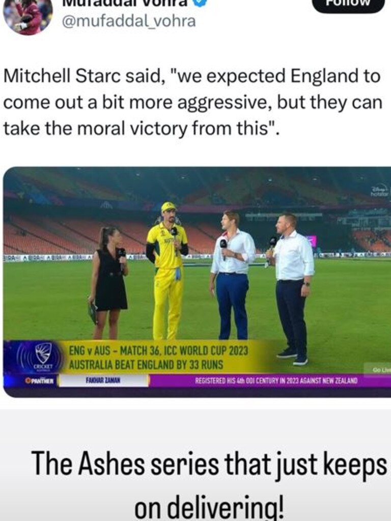 Mitchell Starc spoke to Neroli Meadows, Shane Watson and Aaron Finch. Source: Instagram, Neroli Meadows