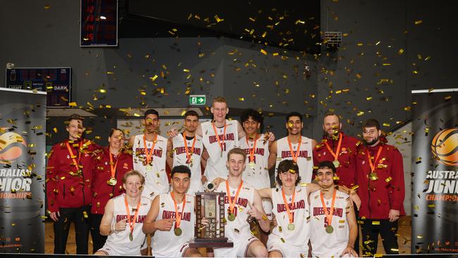 The national champion, Queensland South, team at the under-18 Australian Junior Basketball Championships in Ballarat in April. Picture: Basketball Australia