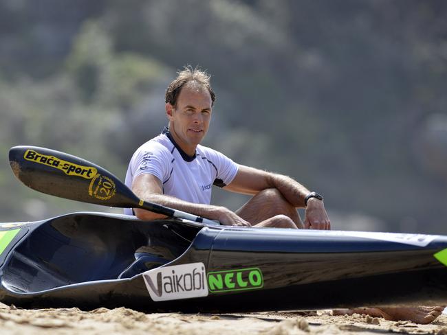 Surf ski paddler Tim Jacobs training at Freshwater Beach. Photograph by Troy Snook