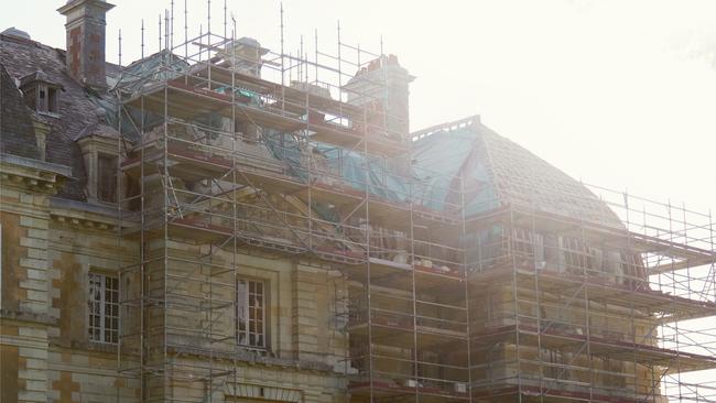 The roof is still under restoration at Chateau de Purnon. Photo: Laura Edwards, Chateau Reawakening by Tim Holding (Hardie Grant Books, RRP $75 AUD).