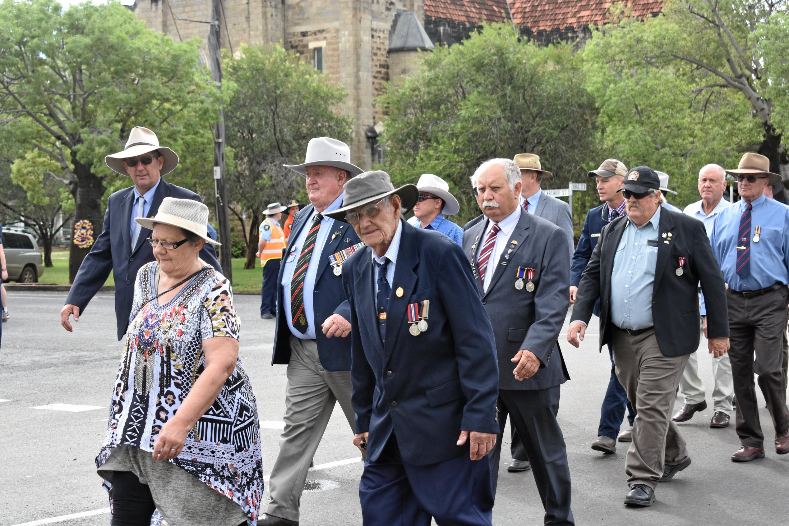 The Roma Anzac Day march and service, 2019. Picture: Ellen Ransley