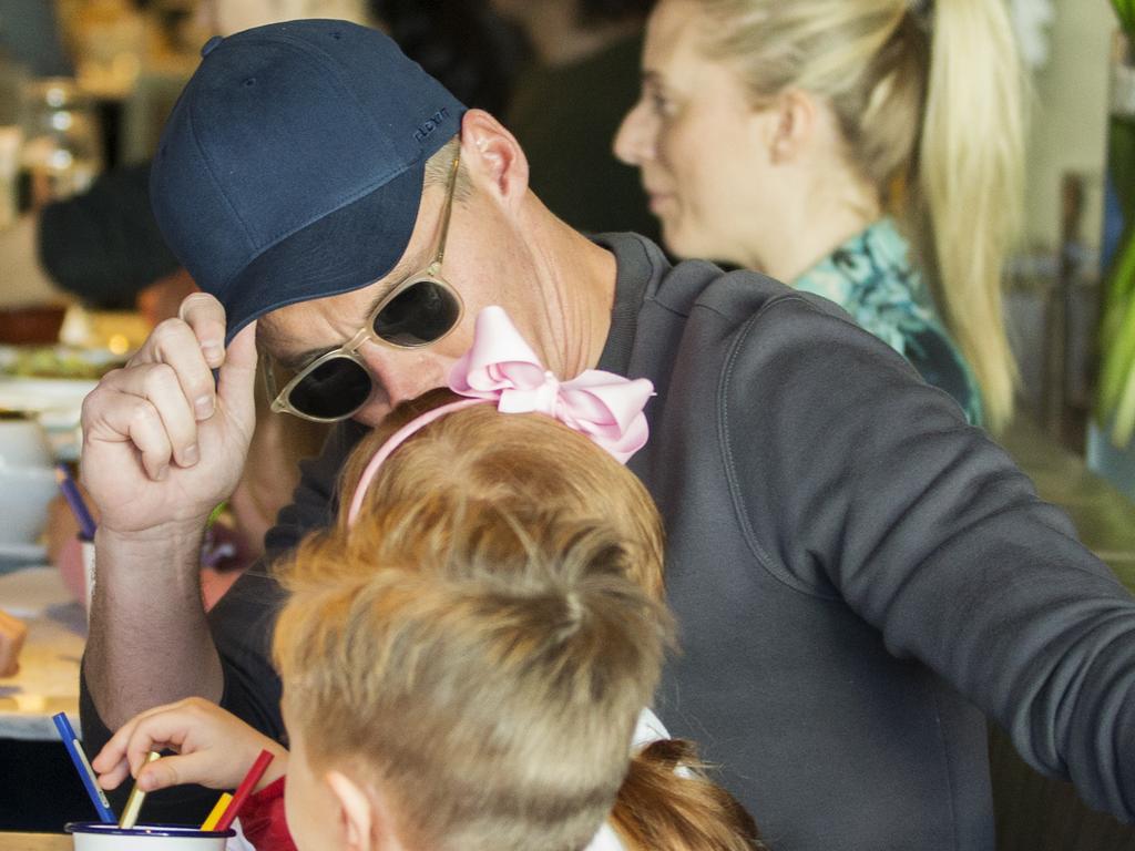 Roxy Jacenko and husband Oliver Curtis have brunch at Bills restaurant, Bondi Beach with their two children Pixie, 5, and Hunter, 3. Picture: Jenny Evans