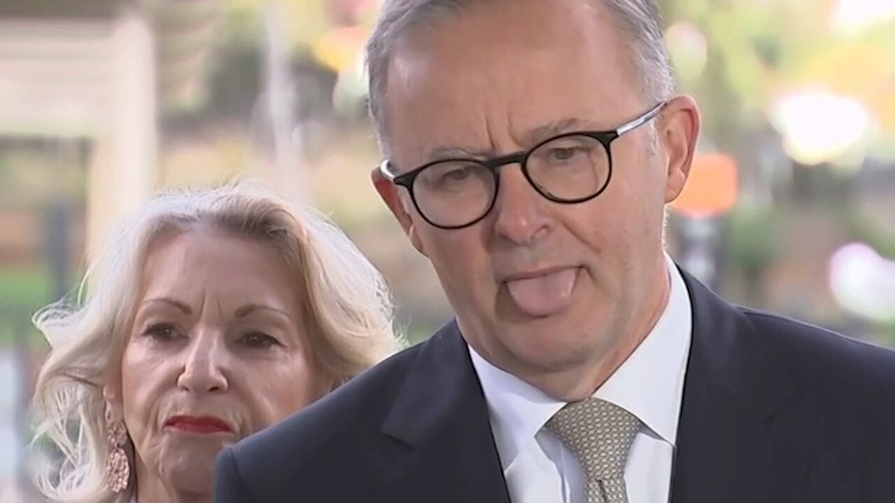 Mr Albanese poked his tongue out as he grappled for an answer.