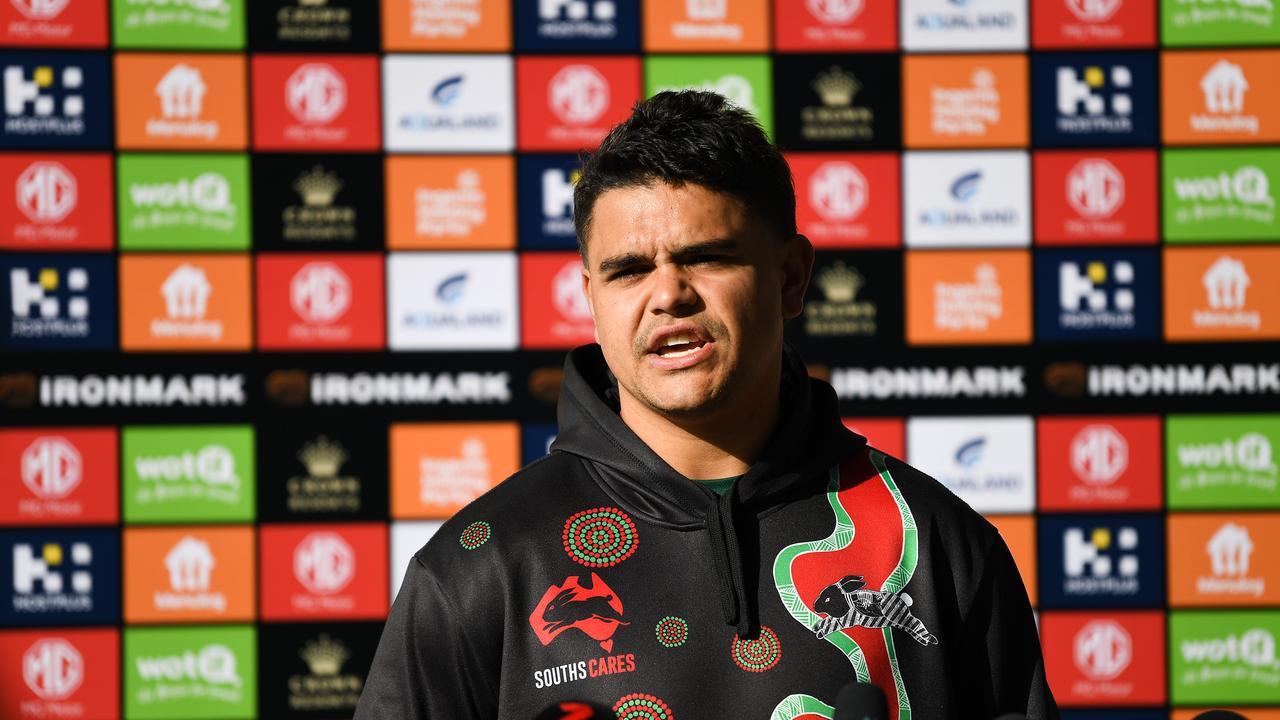 Latrell Mitchell of the South-Sydney Rabbitohs speaks to the media ahead of their finals game against the Cronulla Sharks