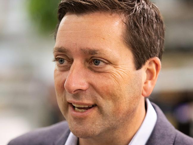 MELBOURNE, NOVEMBER 16, 2022: EXCLUSIVE Opposition leader Matthew Guy meets with various charities for a Liberal policy announcement at the Salvation Army store, Port Melbourne. Picture: Mark Stewart