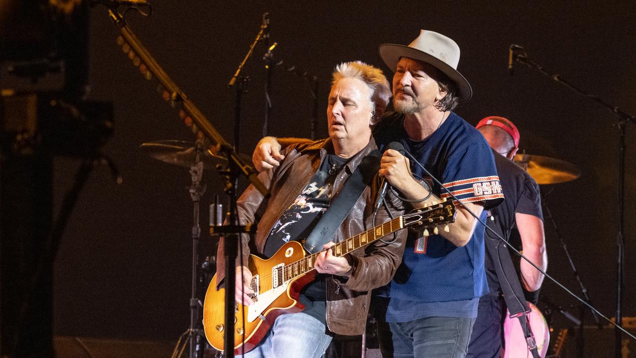 McCready and Vedder on stage Madison Square Garden on September 3, 2024. Picture: Jim Bennett/Getty Images.