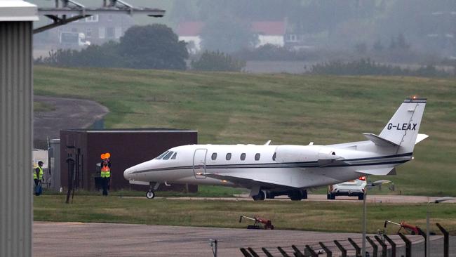 An aeroplane carrying the Duke of Sussex arrives at Aberdeen Airport following the announcement of the death of Queen Elizabeth II. Picture: Getty Images