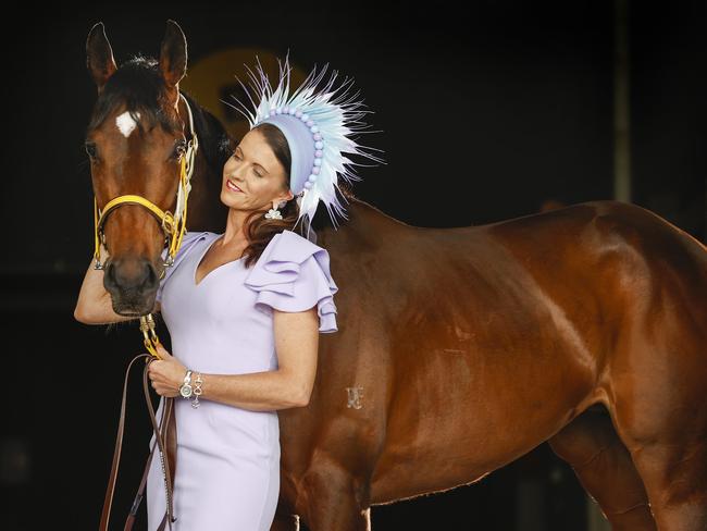 Natalie Young with her horse Glint of Hope, who is running in the Kennedy Oaks on Thursday.    Picture: Alex Coppel.