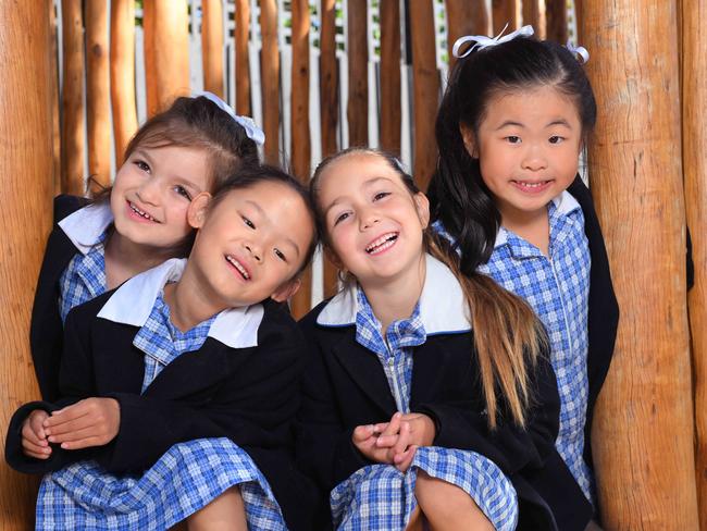 Preps Celine, Evelyn, Evie and Savannah are adding to the single-sex schools boom. Picture: Josie Hayden