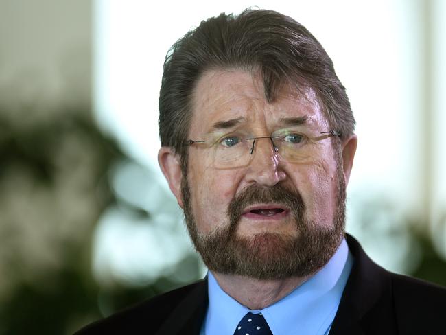 Senator Derryn Hinch at a press conference at Parliament House in Canberra. Picture: AAP Image/Lukas Coch