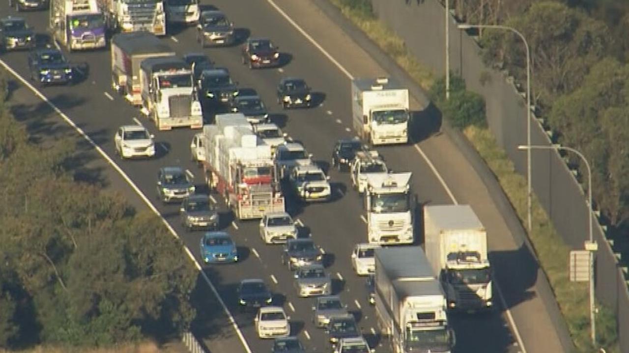 Traffic was backed up by 15km on the M5. Picture: 9 News