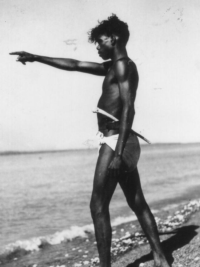 A photograph of a young Larrakia man taken by Archie Townsend near the Larrakeyah Army Barracks in 1942.