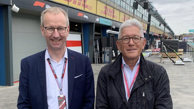 DHL global head of brand and marketing Arjan Sissing and DHL Australia boss Gary Edstein have overseen the transport of 1400 tonnes of Grand Prix equipment to Albert Park.