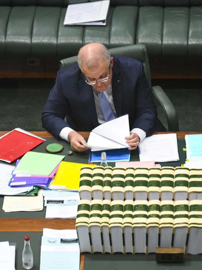 Prime Minister Scott Morrison in Question Time. Picture: AAP