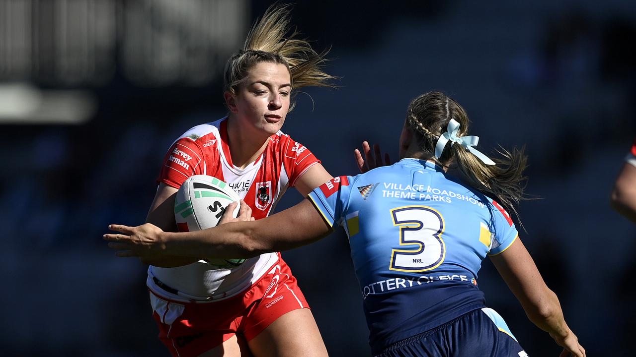 Charlotte Basham in action for the Dragons. Credit: NRL Images.