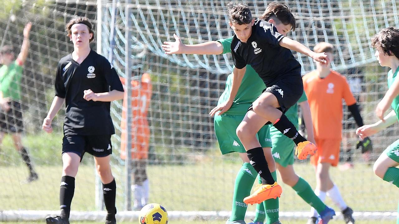 Football Queensland Community Cup carnival, Maroochydore. U13 boys, Sunshine Coast V Metro North. Picture: Patrick Woods.