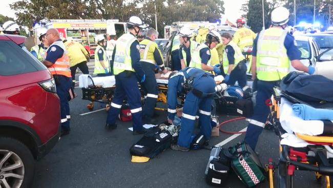 The mother of a boy killed in the crash remains in an induced coma at Westmead Hospital. Picture: TNV