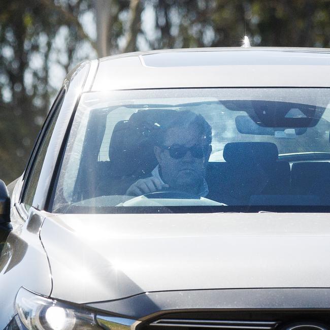 Former NSW trade minister Stuart Ayres leaving his western Sydney home in Mulgoa on Wednesday. Picture: David Swift