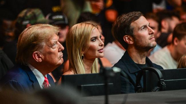 Donald Trump with his daughter Ivanka and her husband Jared Kushner at a UFC event in Miami in March. Picture: AFP