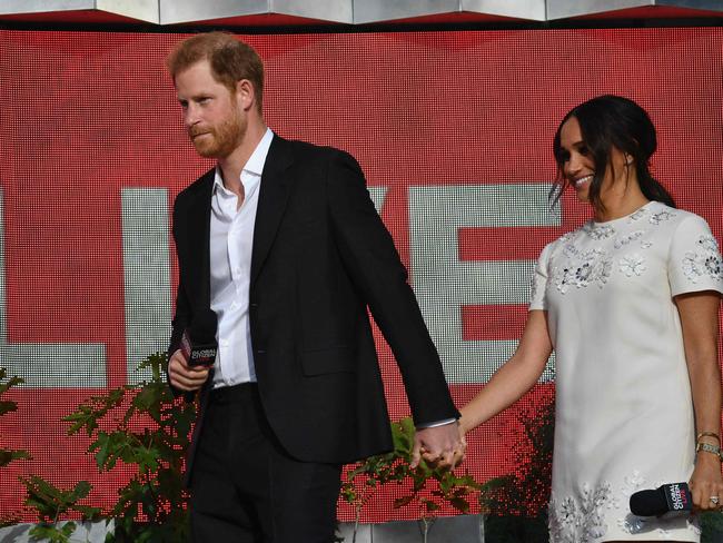 Prince Harry and Meghan Markle arrive to speak at the 2021 Global Citizen Live festival at the Great Lawn, Central Park in New York City. Picture: AFP