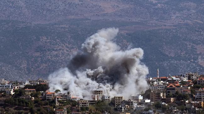 Smoke rises from the site of an Israeli airstrike on the town of Khiam near Marjayoun, Lebanon. Picture: Getty