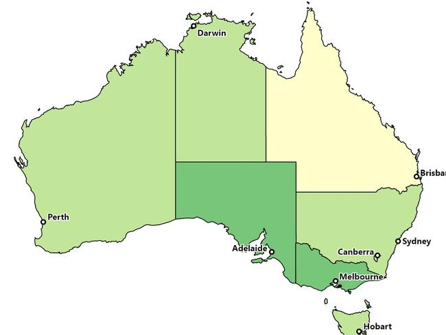 Monthly percentage change in payroll jobs, by state and territory. Picture: ABS