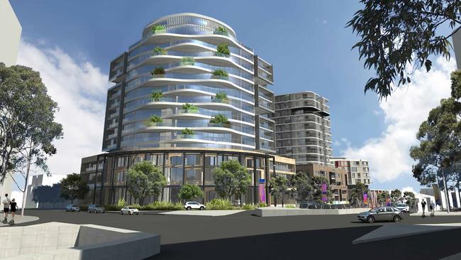 Artist impression of the Bull 'n' Bush redevelopment. Frontage from Windsor Rd, Seven Hills Rd.