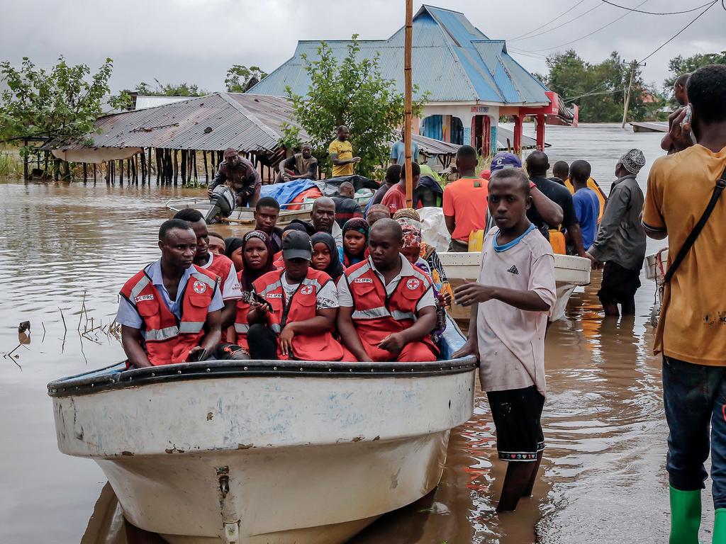 People are rescued in an area heavily affected by floods following torrential rains in the Rufiji District village of Mohoro, Tanzania on April 17, 2024. Picture: AFP