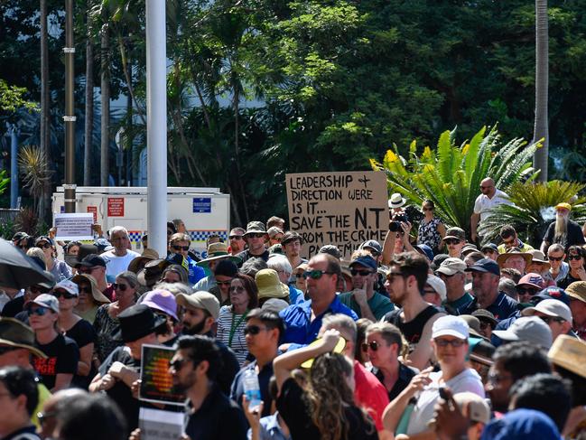 Almost a thousand protesters turned out at Parliament House for Darwin's third rally against crime. Pic: Pema Tamang Pakhrin