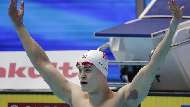 The Chinese swimmer’s over-the-top celebration was roundly boowed.