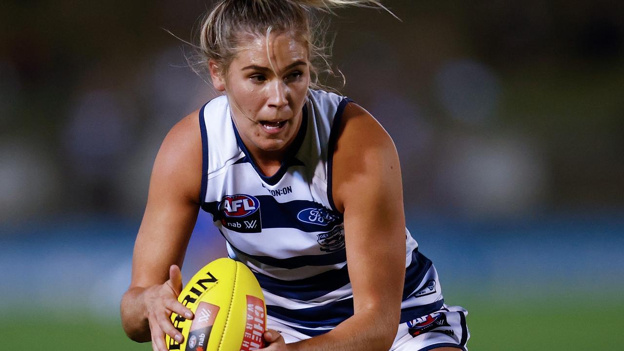 Rebecca Webster was the Cats’ best on a night when they didn’t get going until it was too late. Picture: AFL Photos via Getty Images