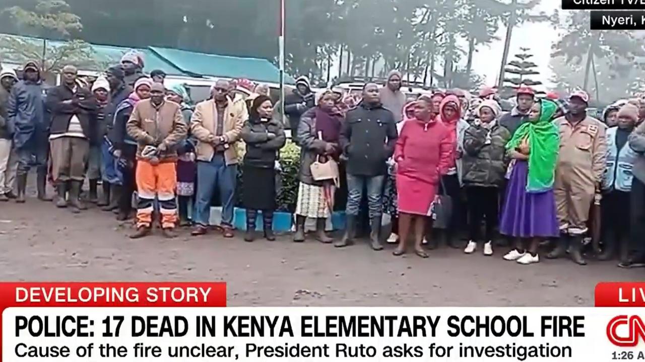 A fire at Hillside Endarasha Academy in central Kenya killed at least 17 children, with several others seriously injured, and an investigation into the cause is underway. Picture: CNN