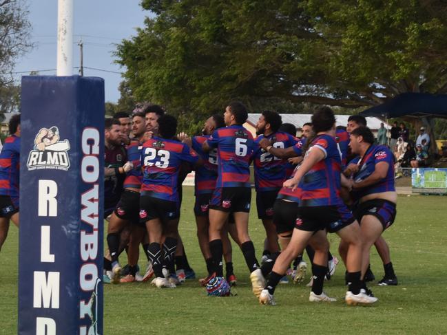 GH United and Coastal Balaz come to blows in the open men's grand final between at the Mackay Indigenous Rugby League Carnival. Picture: Mitch Bourke.