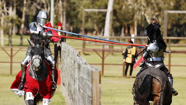 Jousting Dress Rehearsal ahead of the southern hemisphere’s biggest celebration of medieval Europe, the Abbey Medieval Festival at Caboolture. Picture Lachie Millard