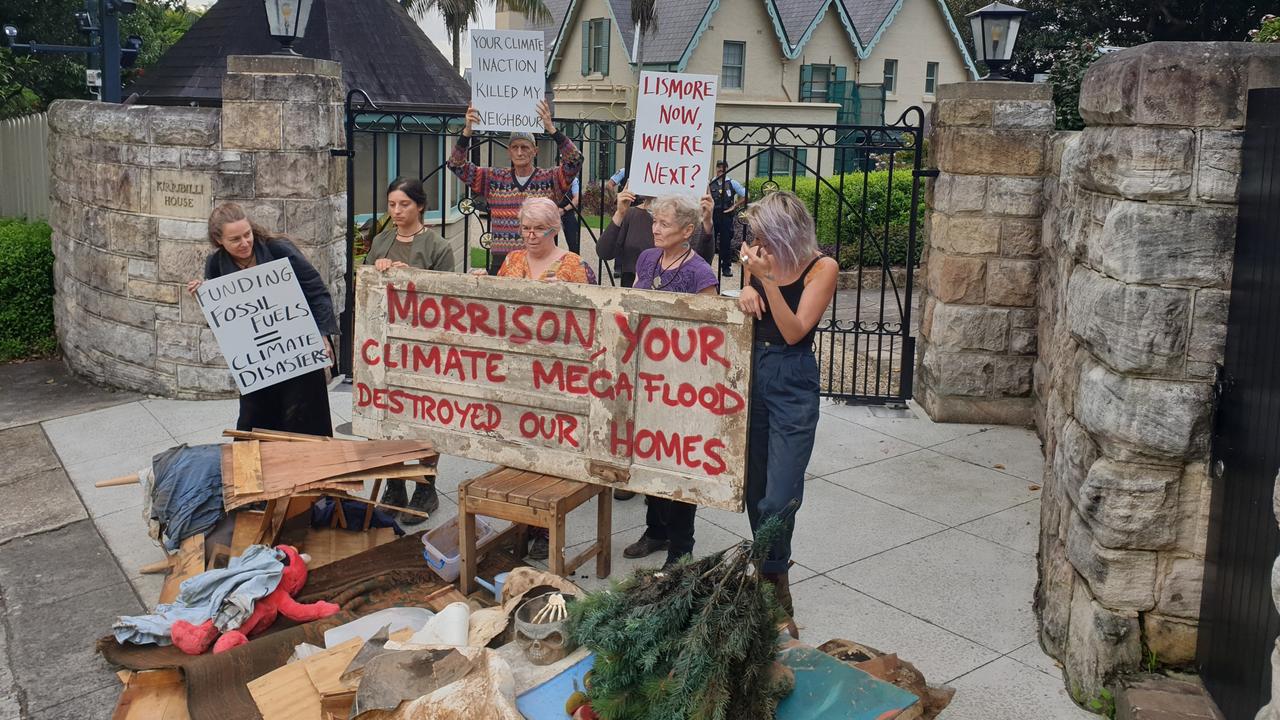 Protesters with a message for Scott Morrison. Picture: NCA NewsWire