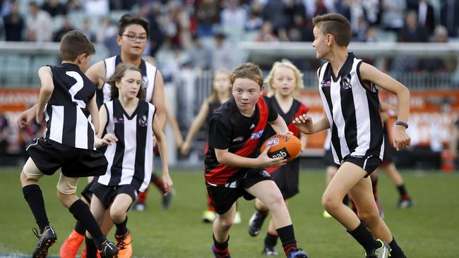 Auskick games could be moved from the halftime slot to a pre-game timeslot. Picture: Dylan Burns/AFL Photos.