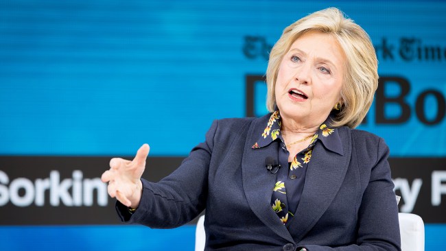 Hillary Clinton was halfway through a lecture when 30 people walked out in protest against the "doxxing" of anti-Israel students whose faces were exposed on trucks. Picture: Getty Images
