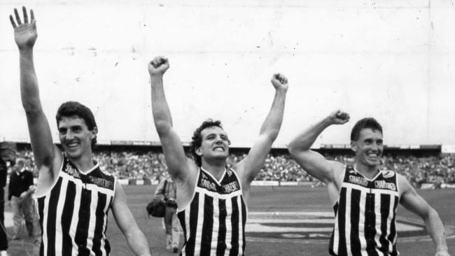 George Fiacchi (centre) after Port Adelaide’s 1988 SANFL grand final win over Glenelg.