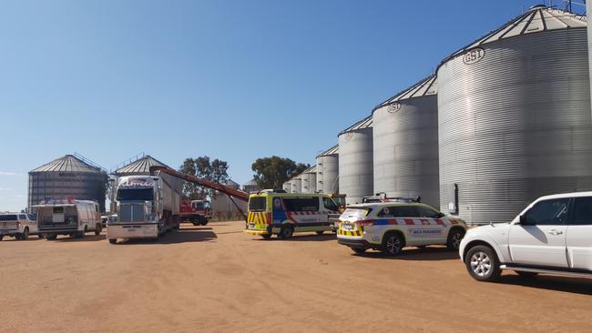 Country Fire Authority crews assisted in the rescue of a man whose leg was caught in an auger while sweeping the inside of an empty silo at Ultima - Meatian, Swan Hill on Tuesday September 14. Picture: CFA.