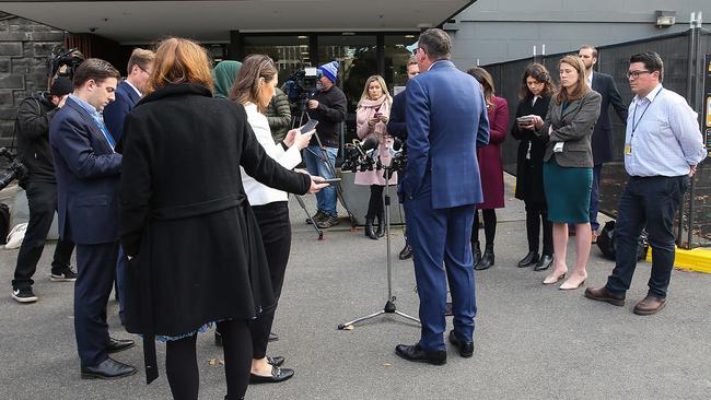 Victorian Premier Daniel Andrews faces the media on Tuesday. Picture: Ian Currie